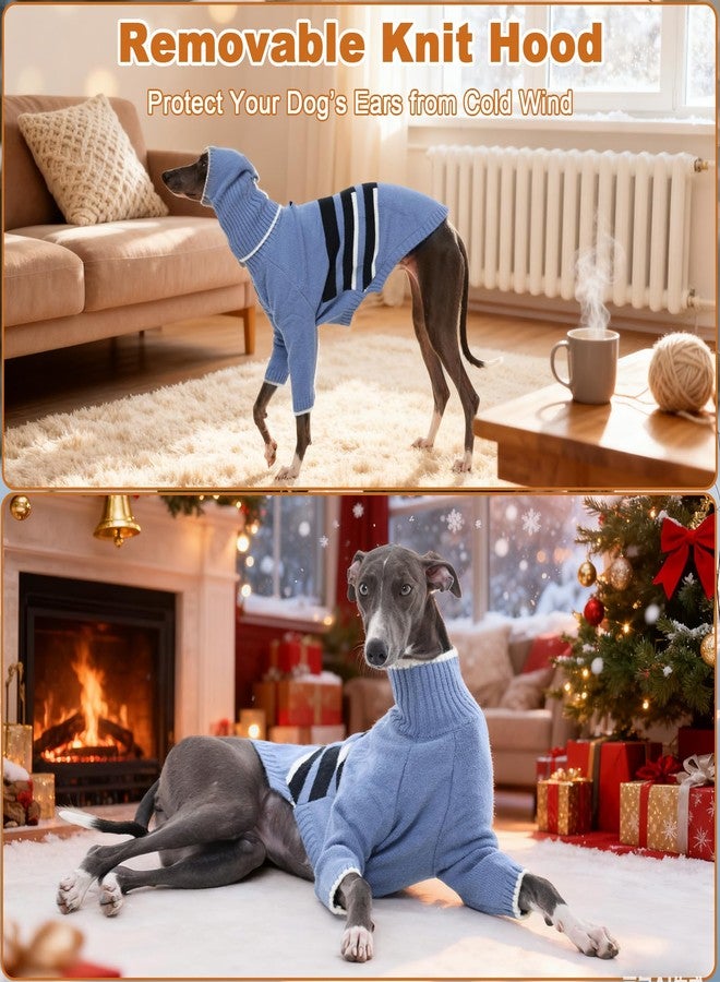 دينتران سترة دينترون للكلاب السلوقية، مقاس كبير، بغطاء رأس قابل للفصل - سترة شتوية دافئة محبوكة للكلاب ذات الرقبة الطويلة، ملابس شتوية برقبة عالية مع فتحة للرباط مناسبة لكلاب ويبيت، وسالوكي، وأفغان هاوند، وبورزوي - Image 5